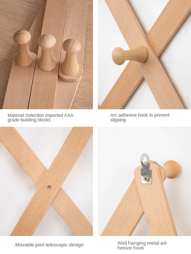 Wooden Pull-Out Clothes Hanger with Wall Hook for Coats and Hats NaLani