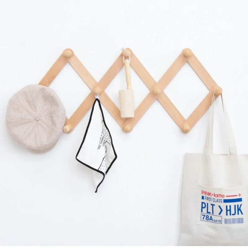 Wooden Pull-Out Clothes Hanger with Wall Hook for Coats and Hats Lightbrown NaLani