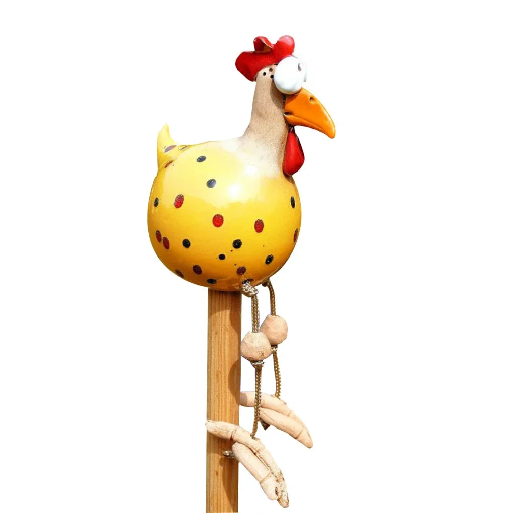 Wooden Rooster Garden Stake Unique Outdoor Decoration 15x9x9 cm Yellow SEREIN