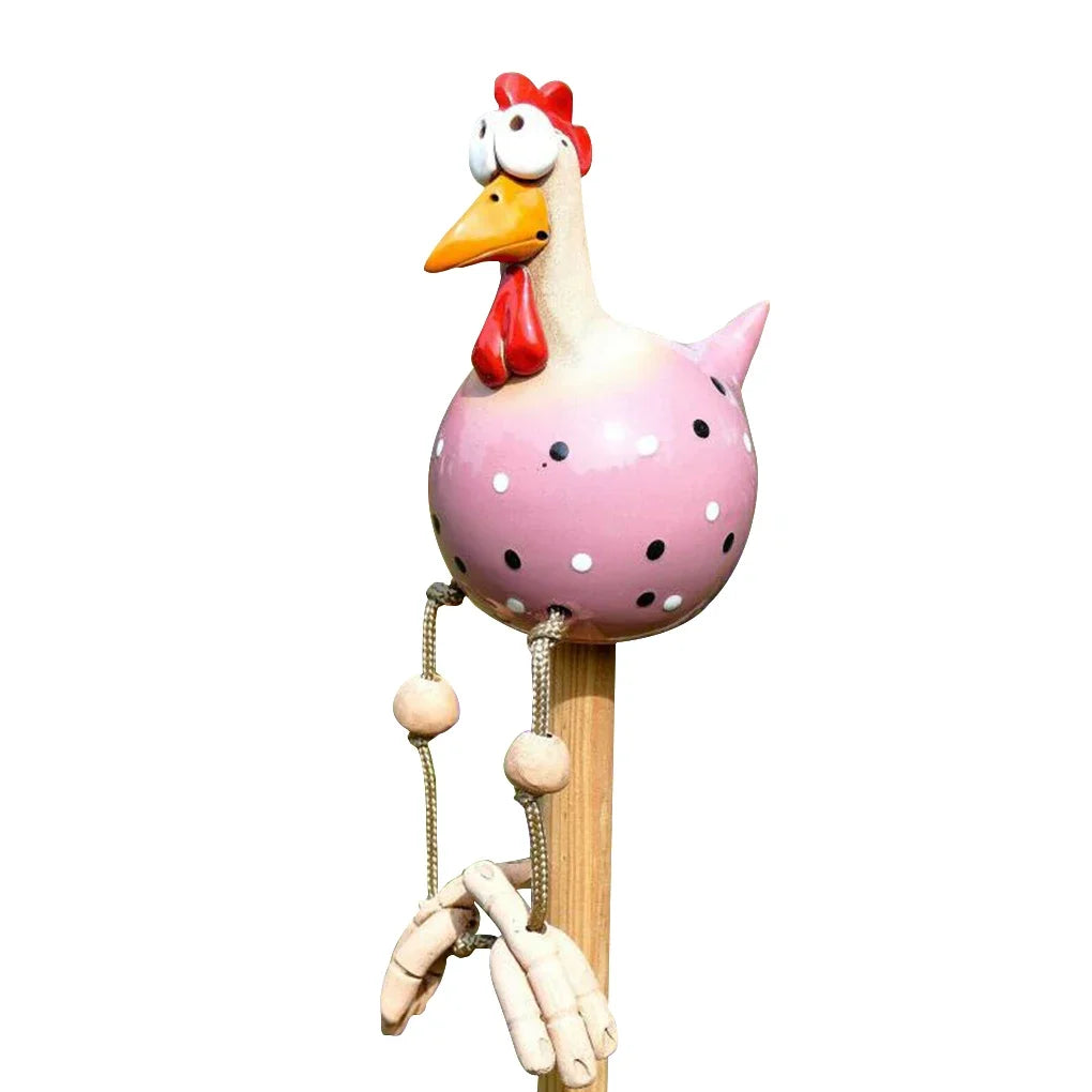 Wooden Rooster Garden Stake Unique Outdoor Decoration 15x9x9 cm Pink SEREIN