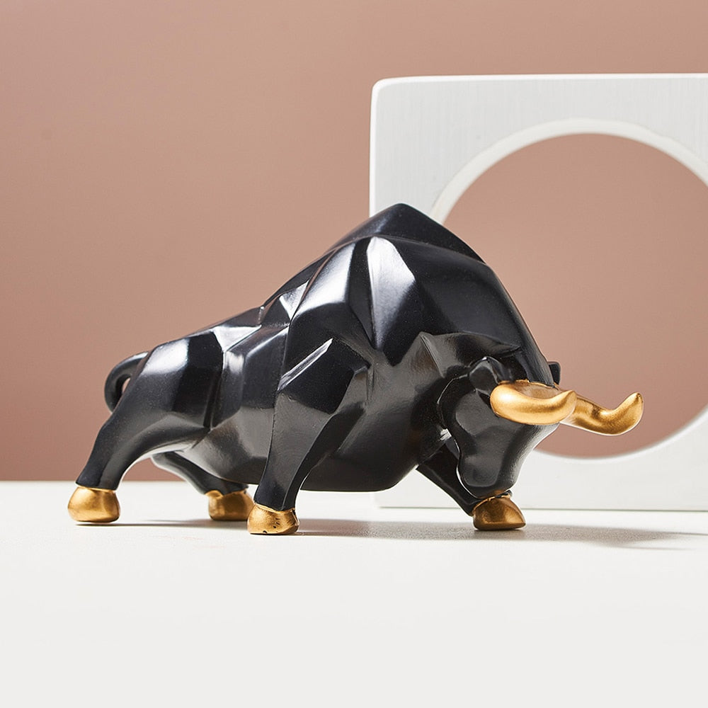 VivArt - Unique Geometric Bull Figurines for Home Decor and Gifts Design 2 (Black) 4.3"L (11 cm) 2.2"W (5.5 cm) 2.6"H (6.5 cm) NALANI