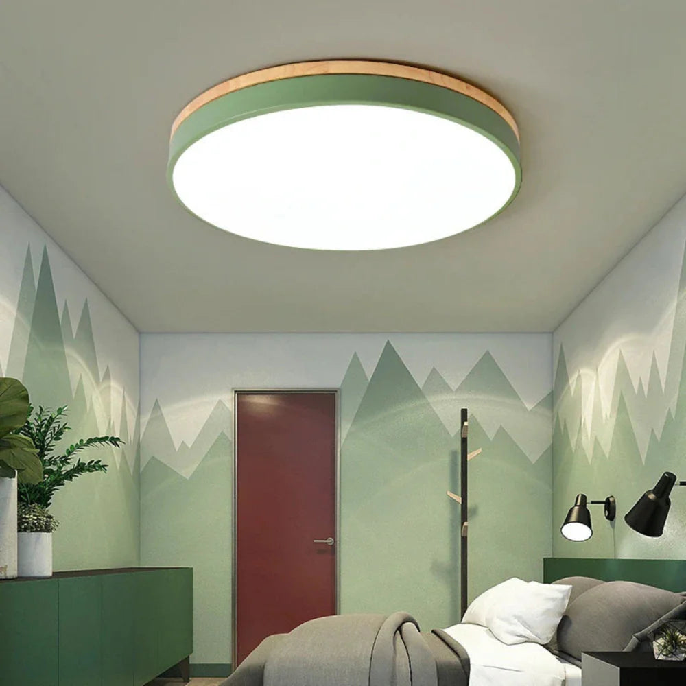Natural Wood Nordic Minimalist Ceiling Light White Finish Green 30cm NALANI