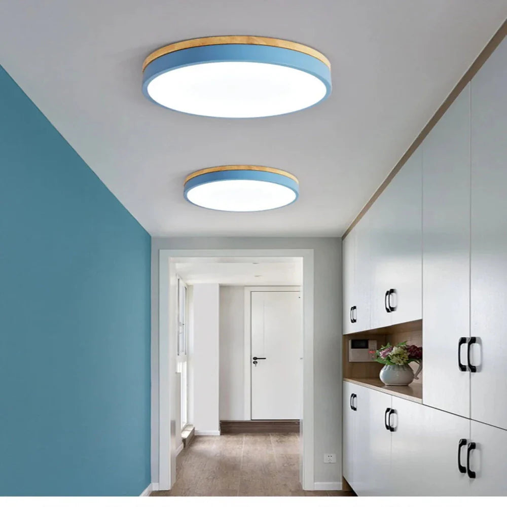 Natural Wood Nordic Minimalist Ceiling Light White Finish Blue 30cm NALANI