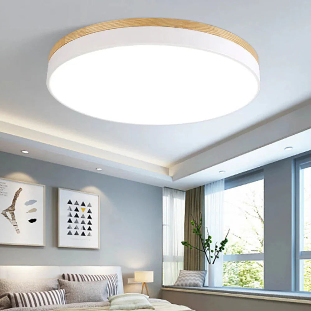 Natural Wood Nordic Minimalist Ceiling Light White Finish Yellow 30cm NALANI