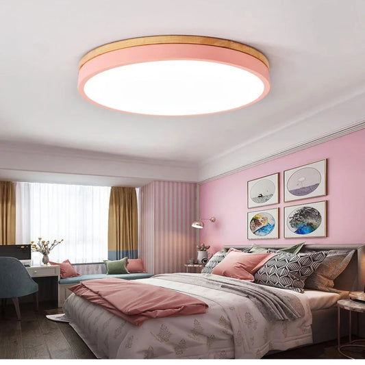 Natural Wood Nordic Minimalist Ceiling Light White Finish Pink 30cm NALANI