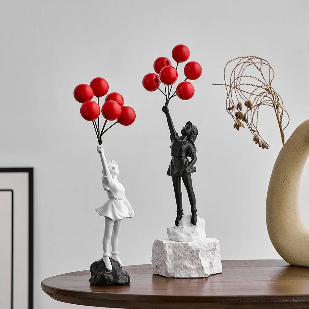 Nordic Modern Balloon Girl Resin Statue Home Decor Figurine Art NaLani