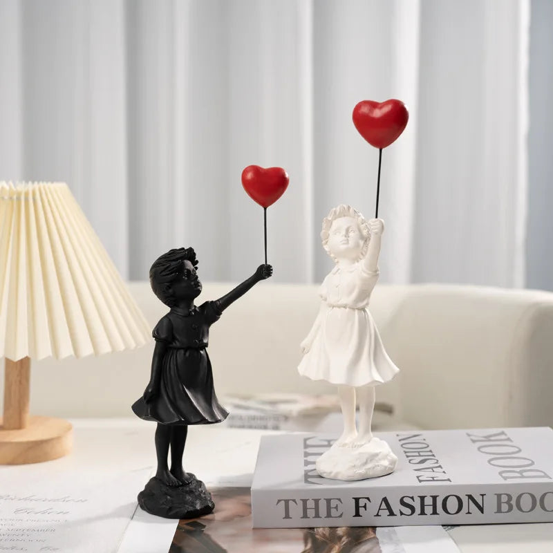 Nordic Modern Balloon Girl Resin Statue Home Decor Figurine Art NaLani