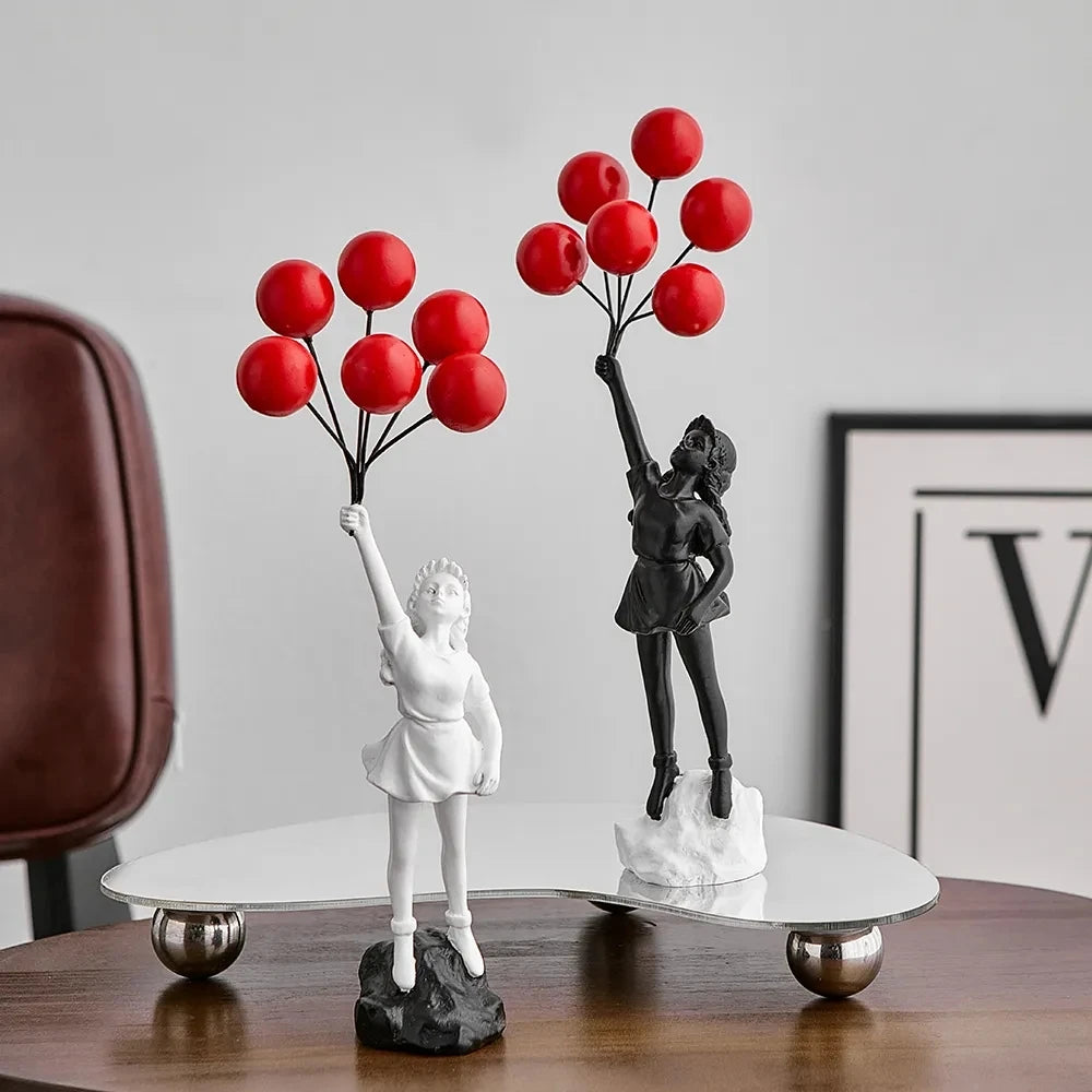 Nordic Modern Balloon Girl Resin Statue Home Decor Figurine Art NaLani
