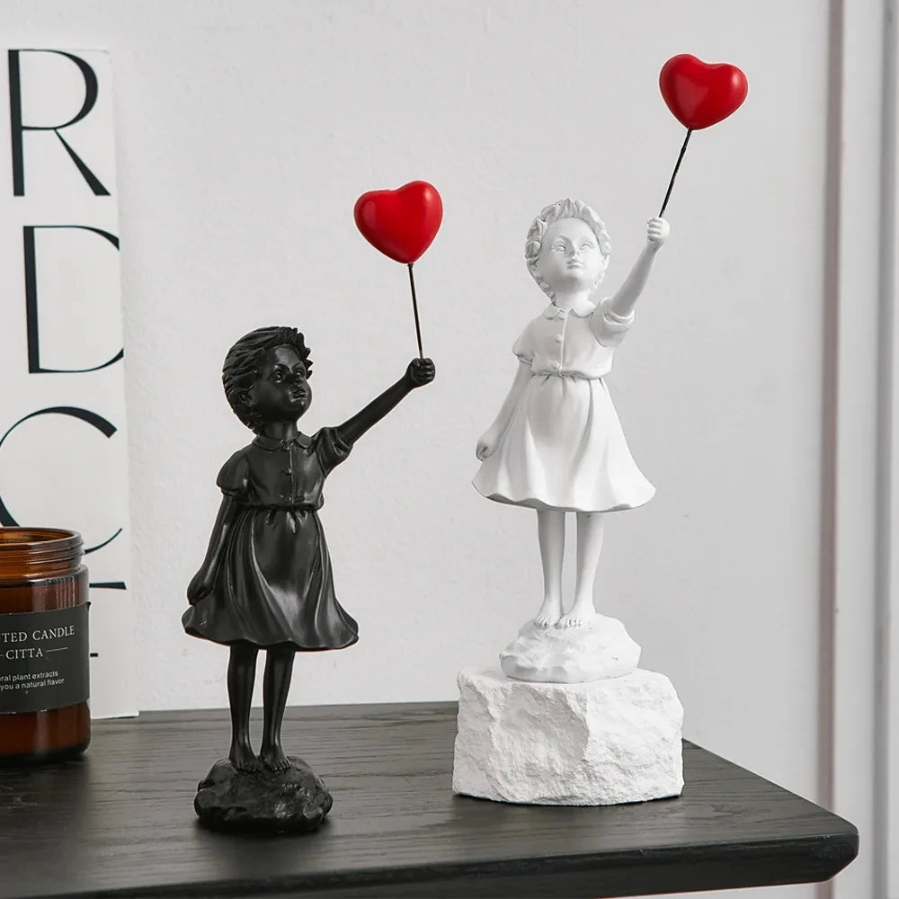 Nordic Modern Balloon Girl Resin Statue Home Decor Figurine Art NaLani
