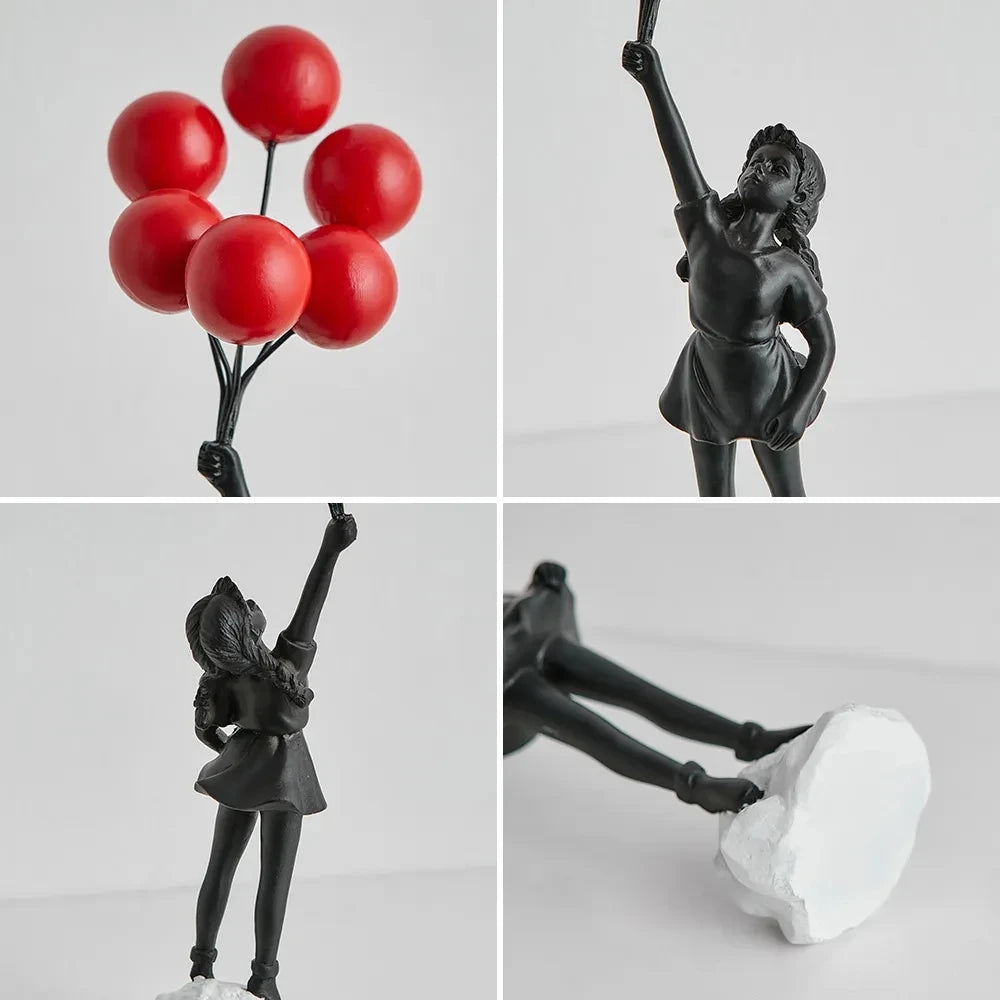 Nordic Modern Balloon Girl Resin Statue Home Decor Figurine Art NaLani
