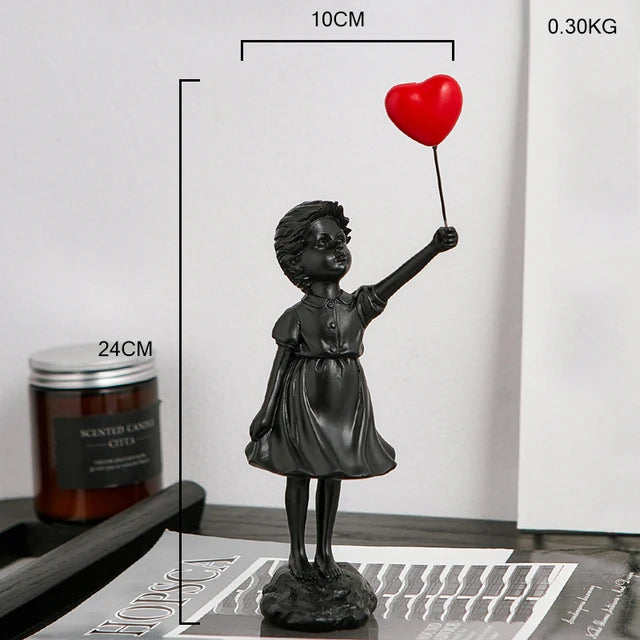 Nordic Modern Balloon Girl Resin Statue Home Decor Figurine Art Black-A NaLani
