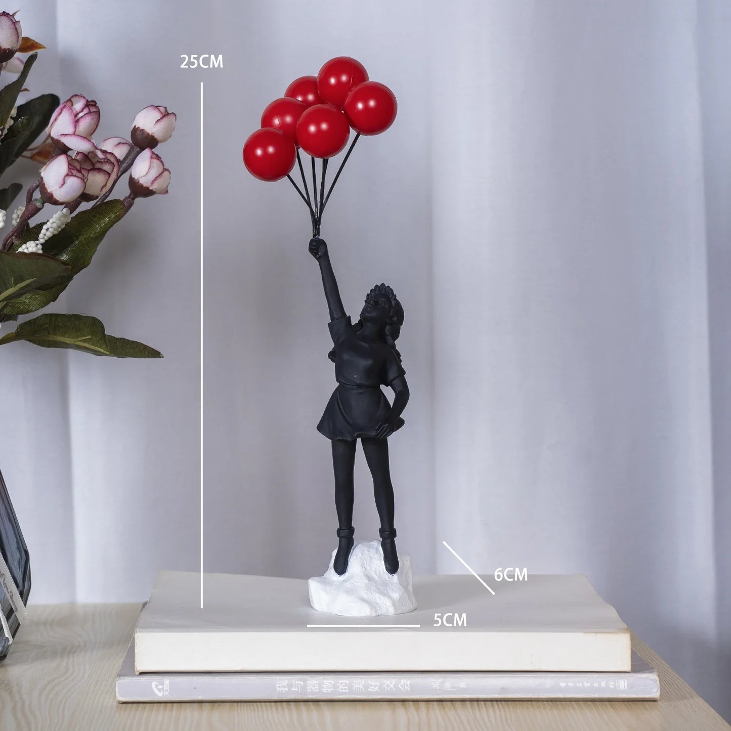Nordic Modern Balloon Girl Resin Statue Home Decor Figurine Art Black-B NaLani