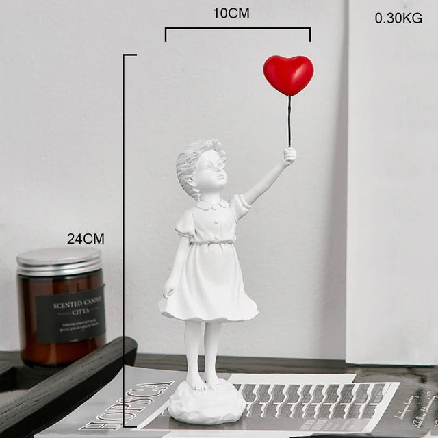 Nordic Modern Balloon Girl Resin Statue Home Decor Figurine Art White-A NaLani