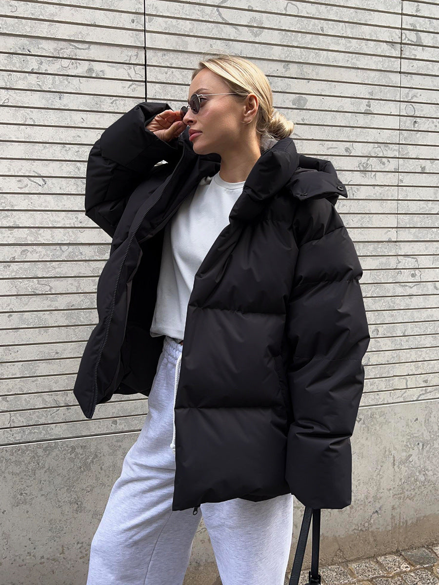 Chic Womens Hooded Winter Puffer Jacket For Cold Weather Black NALANI