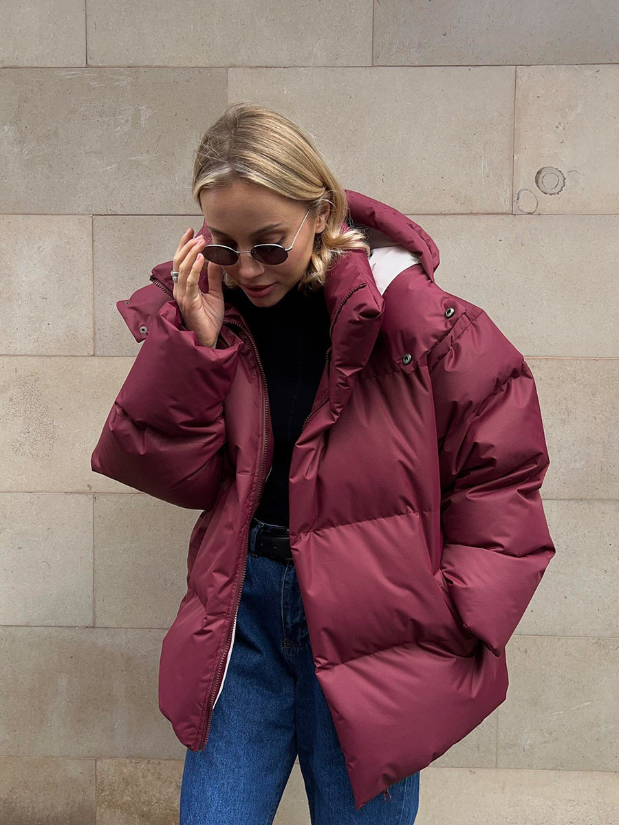 Chic Womens Hooded Winter Puffer Jacket For Cold Weather Red NALANI