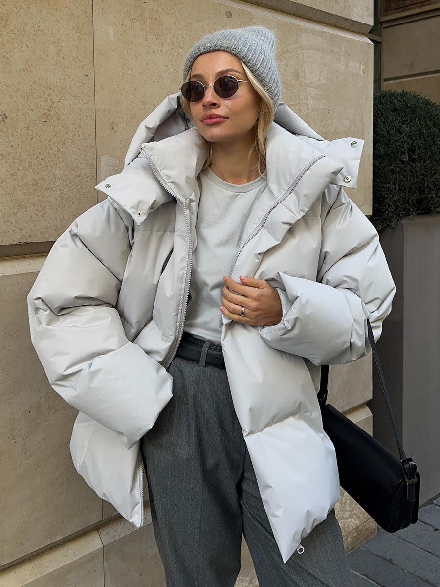 Chic Womens Hooded Winter Puffer Jacket For Cold Weather Gray NALANI
