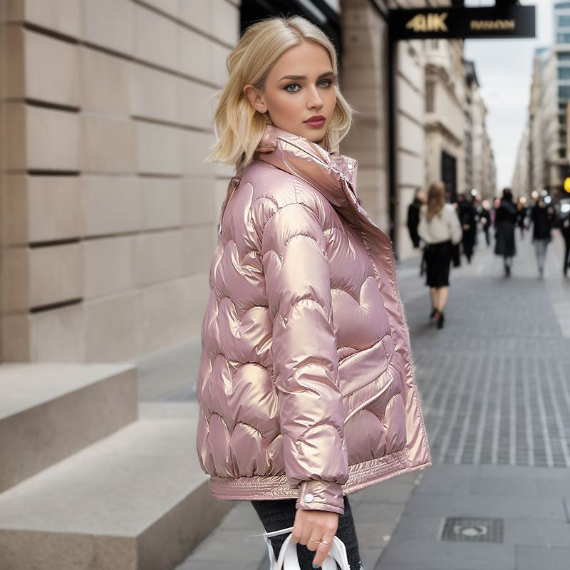 Trendy Short Down Cotton Padded Jacket For Women Warm Pink NALANI