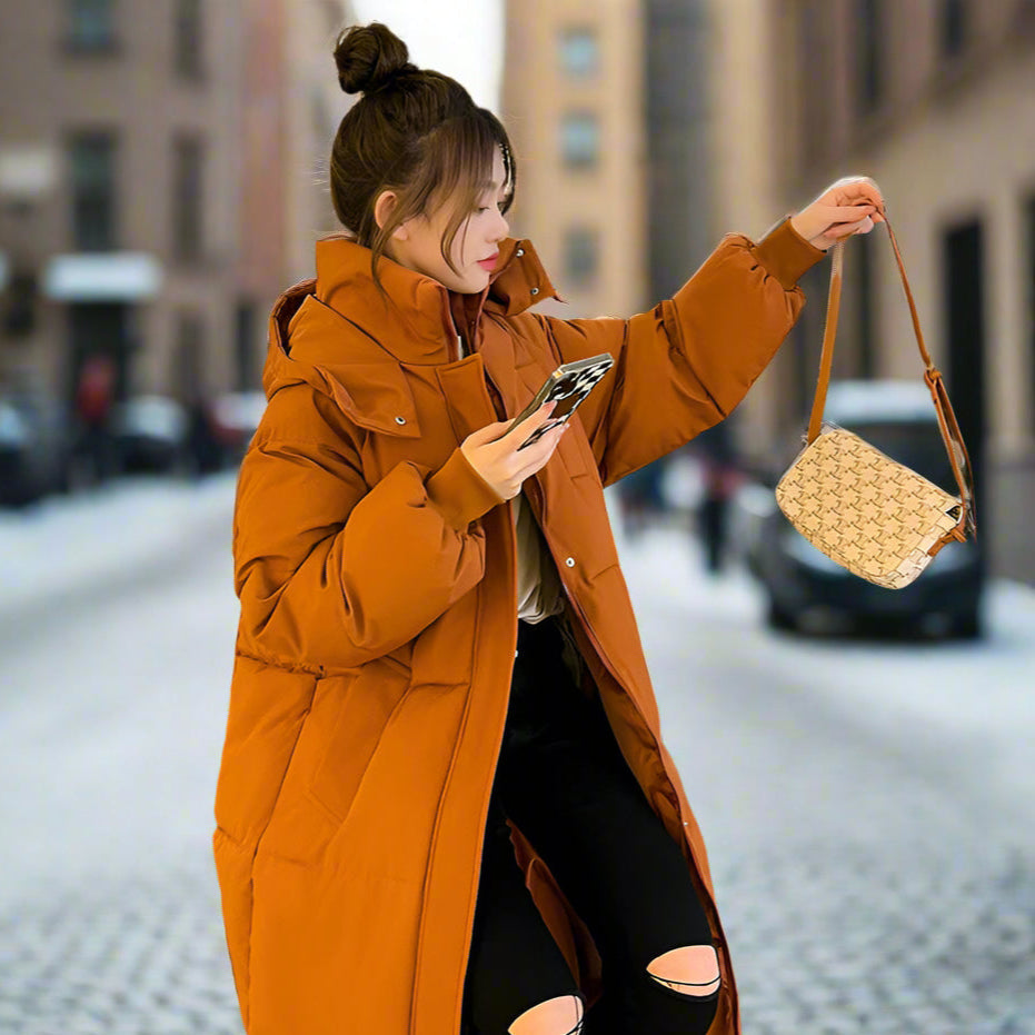 Warm Elegant Long Winter Coat With Hood For Women Chic-Zomer Jassen-NaLani