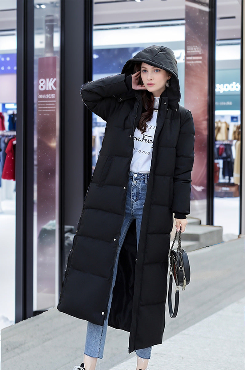Women's Long Down Coat With Hood And Cotton Lining Warm Black NALANI