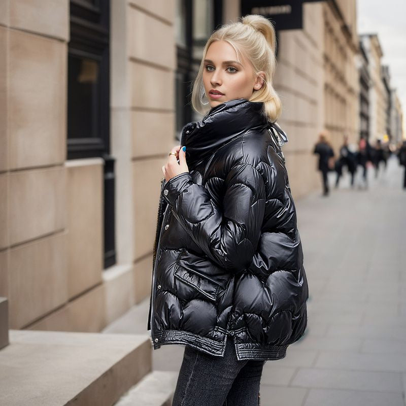 Trendy Short Down Cotton Padded Jacket For Women Warm Black NALANI