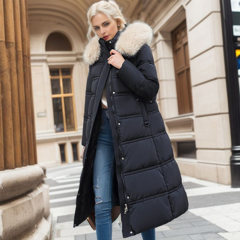 Long Winter Coat For Women With Fur Collar And Belt NALANI