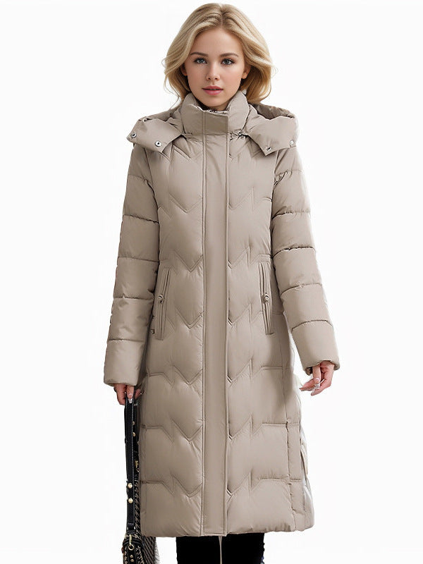 Slim Fit Cotton Puffer Coat With Hood Plus Size Knee Length NALANI