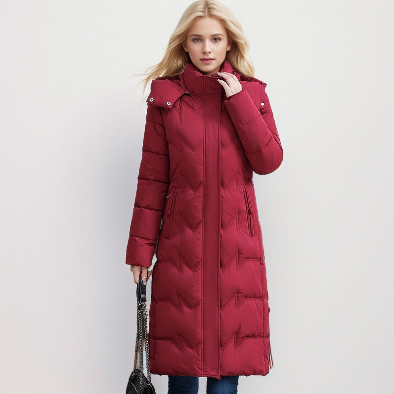 Slim Fit Cotton Puffer Coat With Hood Plus Size Knee Length Bordeaux NALANI