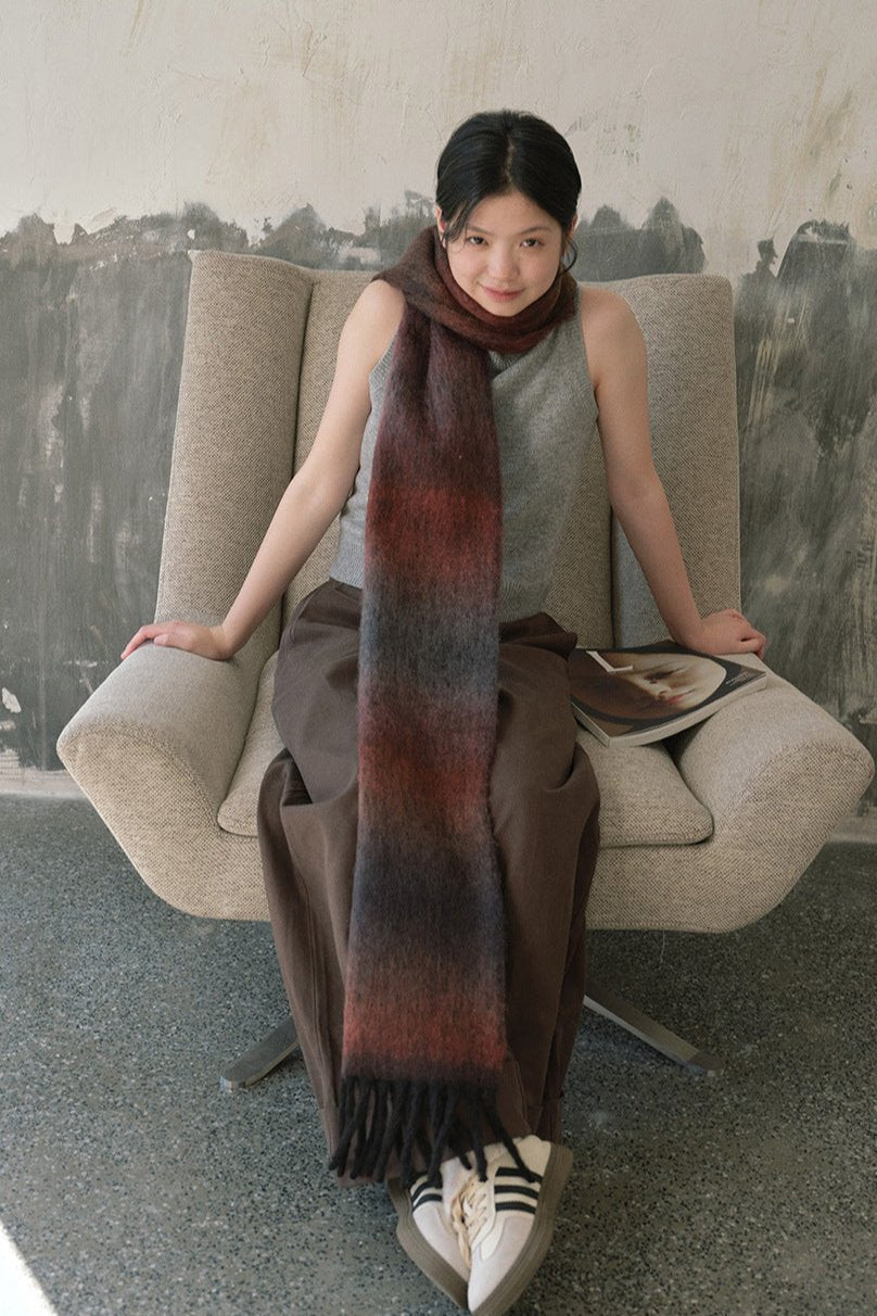 Soft Wool Blend Gradient Fringe Scarf Long Knit Wrap NALANI