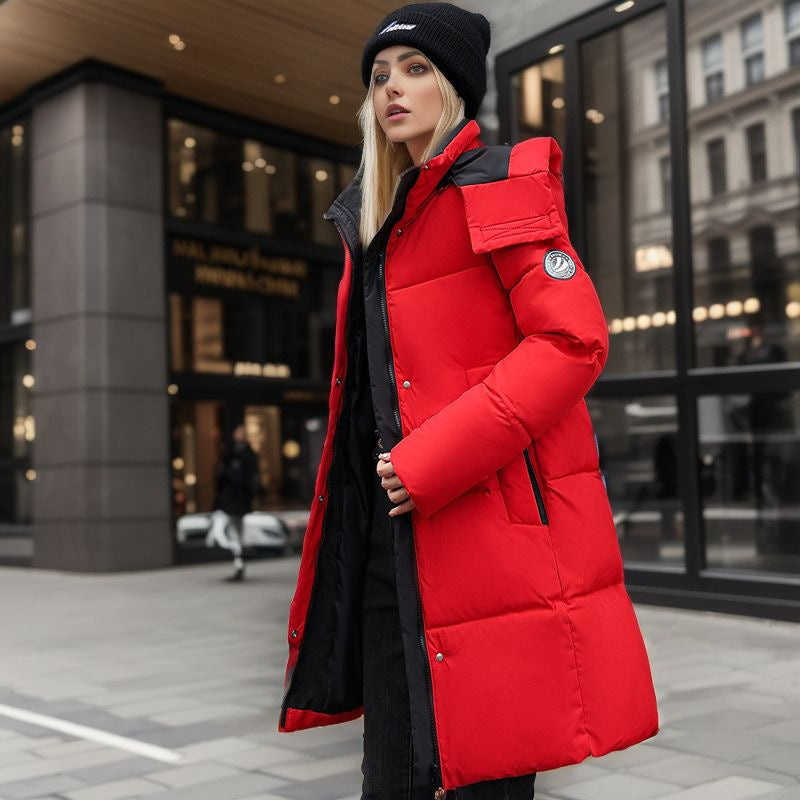 Plus Size Hooded Mid Length Winter Coat For Women Warm Red NALANI