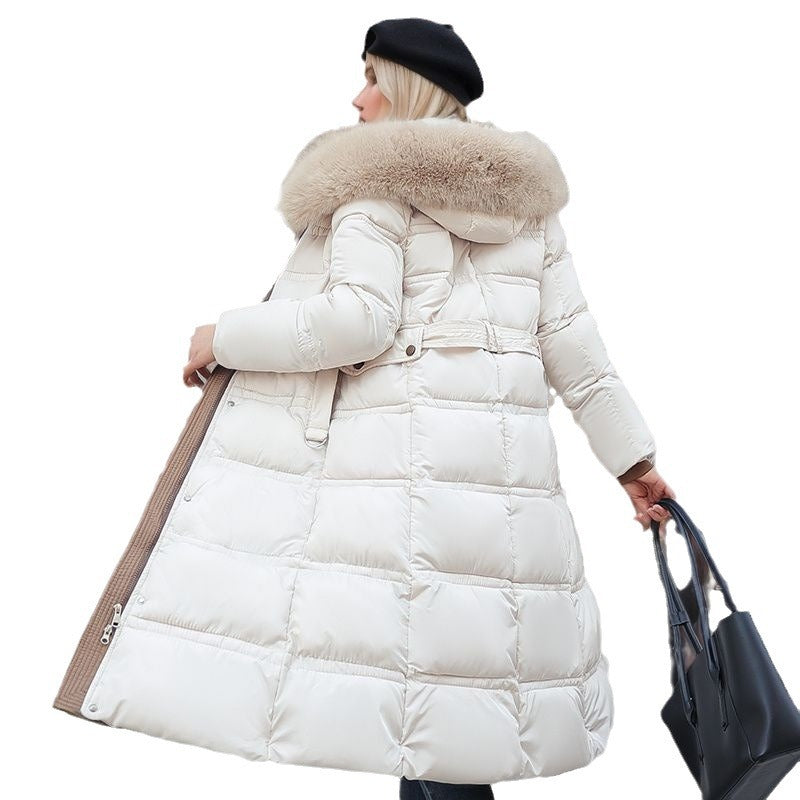 Long Winter Coat For Women With Fur Collar And Belt NALANI