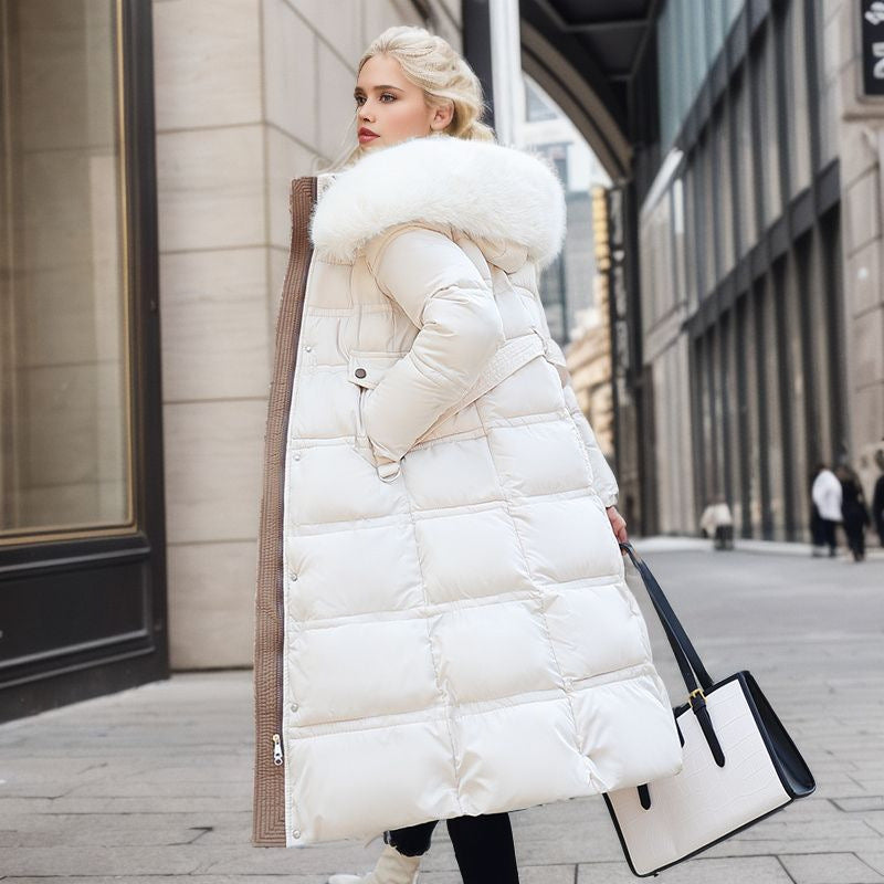 Long Winter Coat For Women With Fur Collar And Belt NALANI