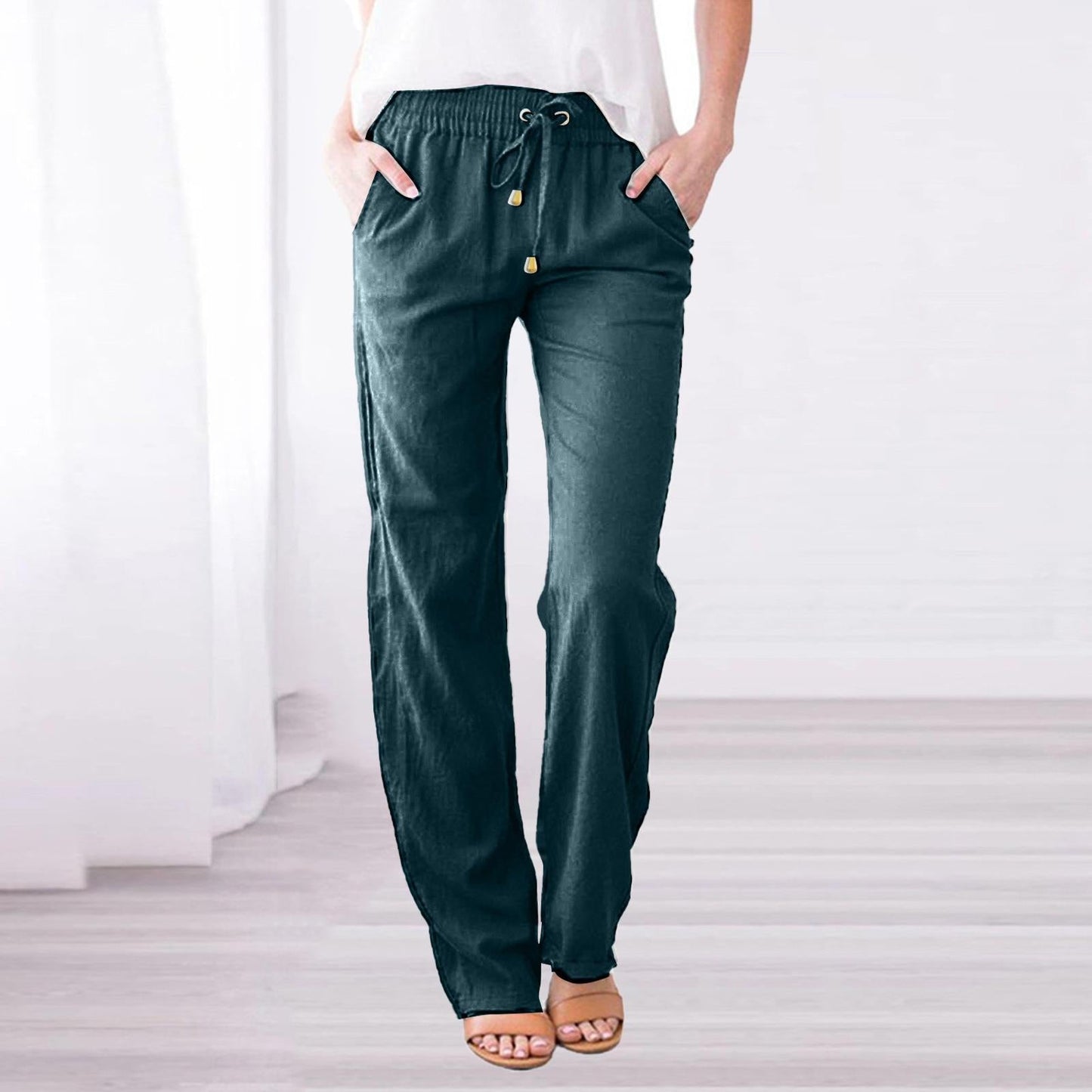 Caleni | Women's Casual Trousers - Relaxed Fit - Elastic Waist - Breathable Lightweight Fabric
