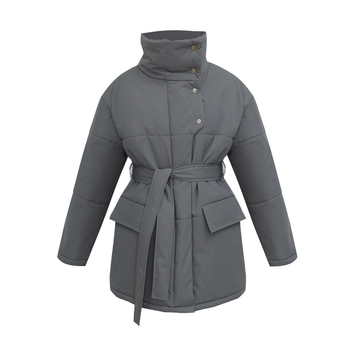 Quilted Winter Coat With Belted Waist And Tailored Fit Gray NALANI