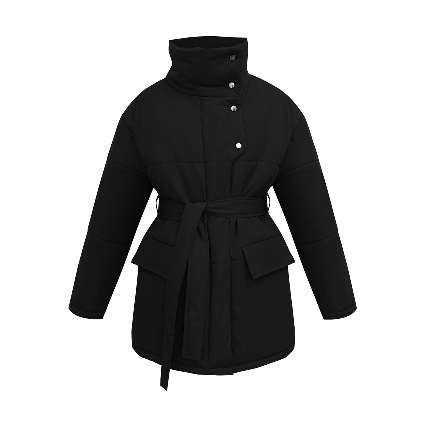 Quilted Winter Coat With Belted Waist And Tailored Fit Black NALANI