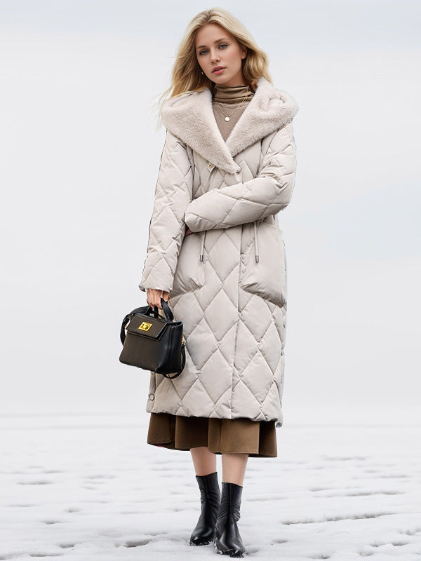 Knee Length Cotton Hooded Jacket With Plush Warm Collar NALANI