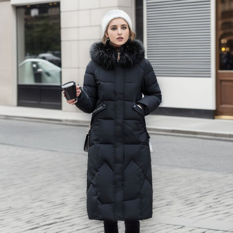 Trendy Midi Womens Coat With Faux Fur Collar Plus Size Black NALANI