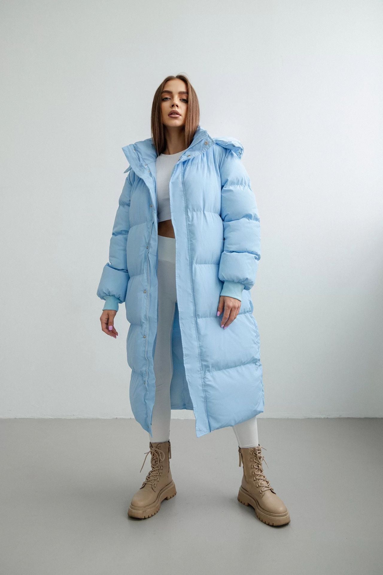 Norvia - Women’s Long Puffer Trench Coat – Oversized Fit – Quilted Insulated – Hooded Zip Closure