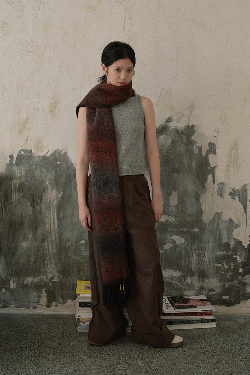 Soft Wool Blend Gradient Fringe Scarf Long Knit Wrap Red Black NALANI