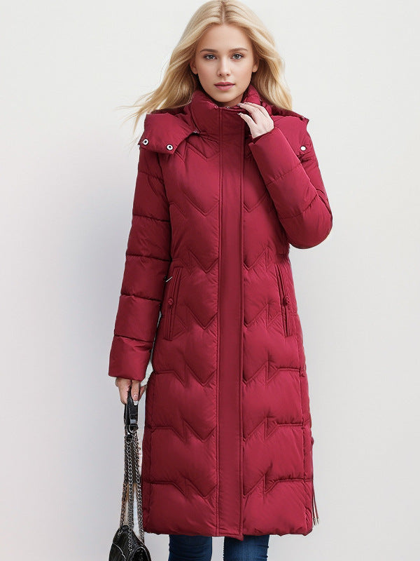 Slim Fit Cotton Puffer Coat With Hood Plus Size Knee Length NALANI