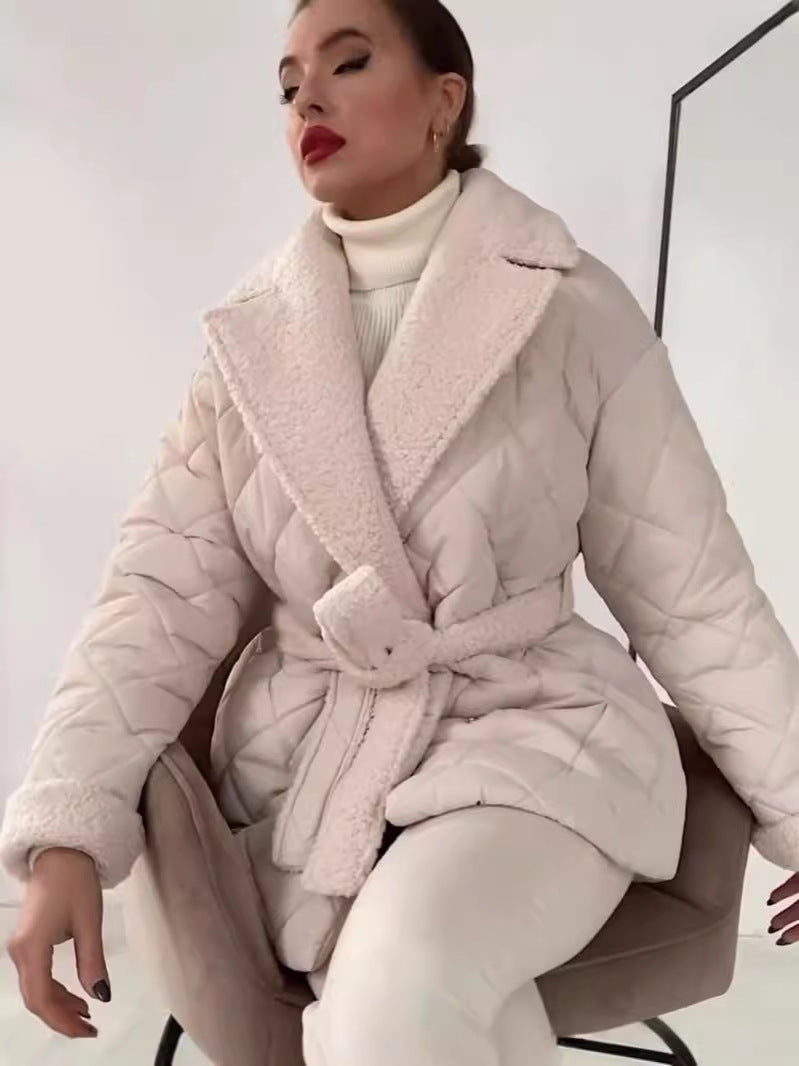 Short Cotton Winter Coat With Lapel And Waist Belt Women NALANI