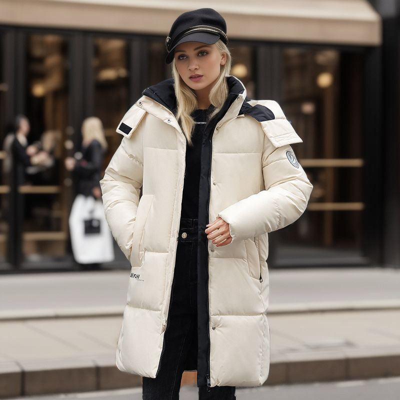 Plus Size Hooded Mid Length Winter Coat For Women Warm Off-white NALANI