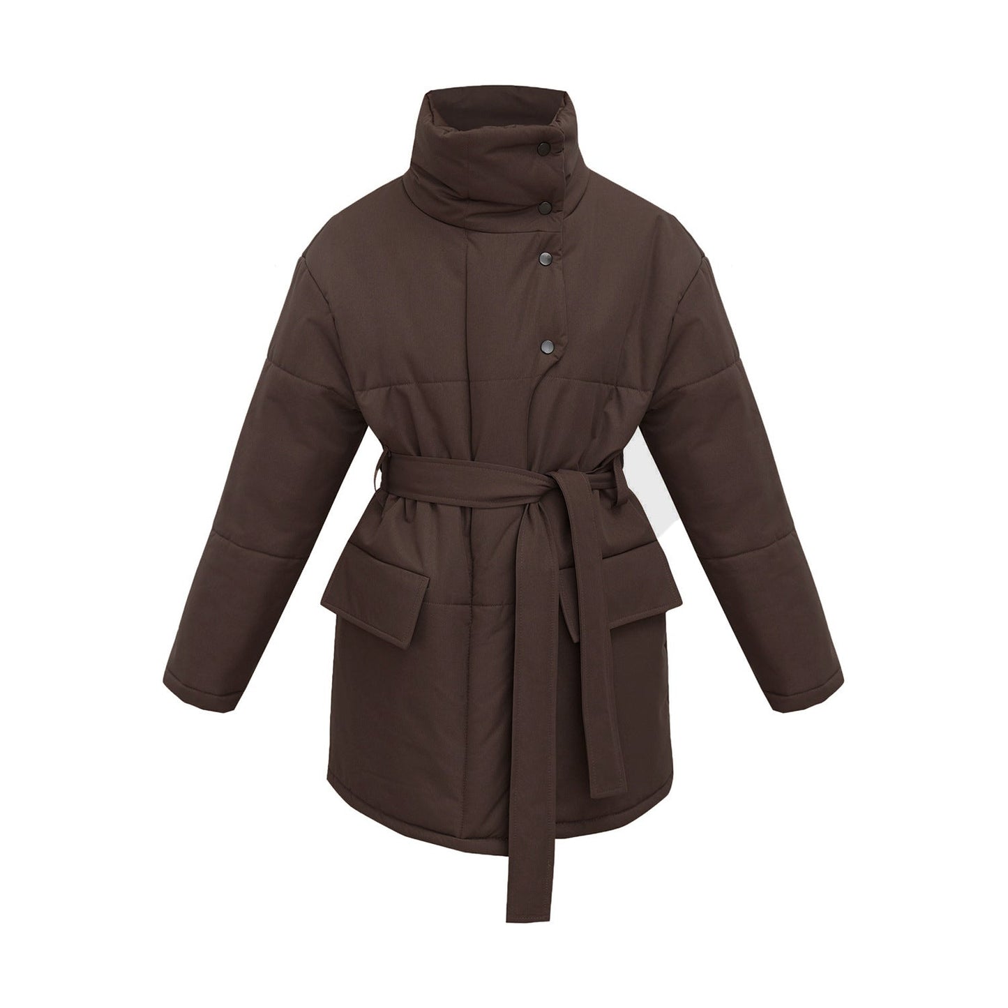 Quilted Winter Coat With Belted Waist And Tailored Fit Brown NALANI