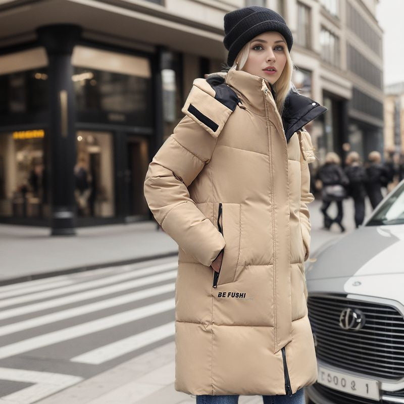 Plus Size Hooded Mid Length Winter Coat For Women Warm Khaki NALANI