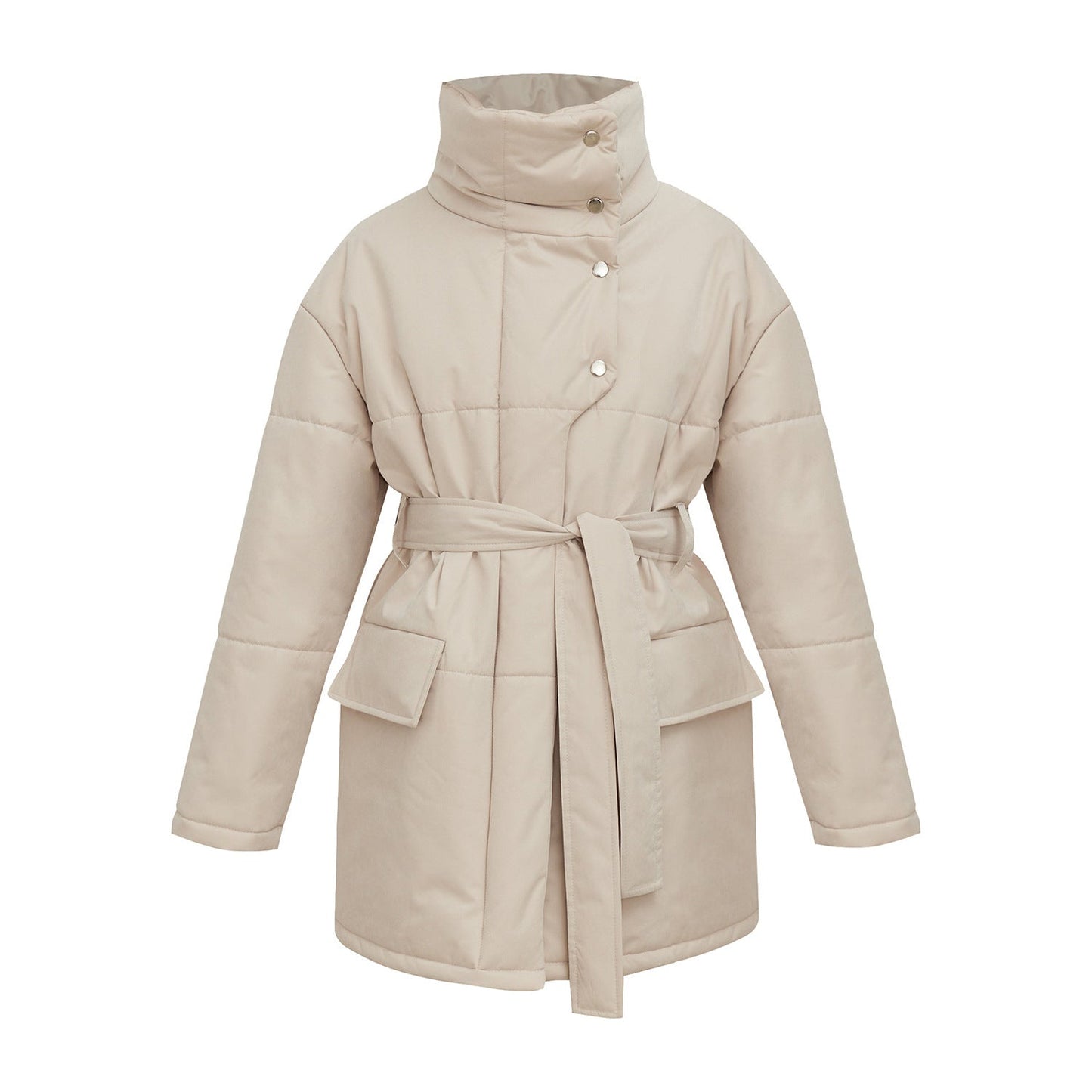 Quilted Winter Coat With Belted Waist And Tailored Fit Beige NALANI