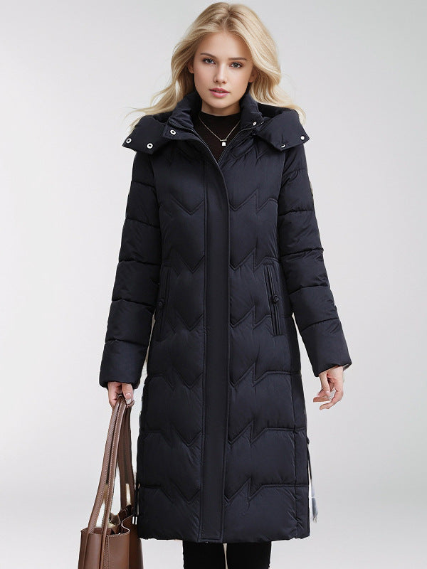 Slim Fit Cotton Puffer Coat With Hood Plus Size Knee Length NALANI