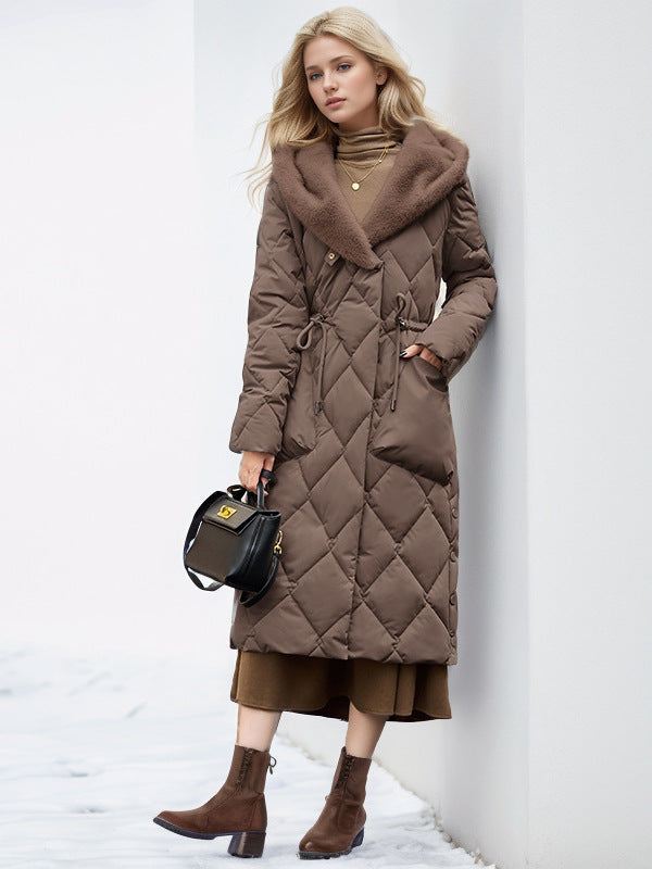 Knee Length Cotton Hooded Jacket With Plush Warm Collar NALANI