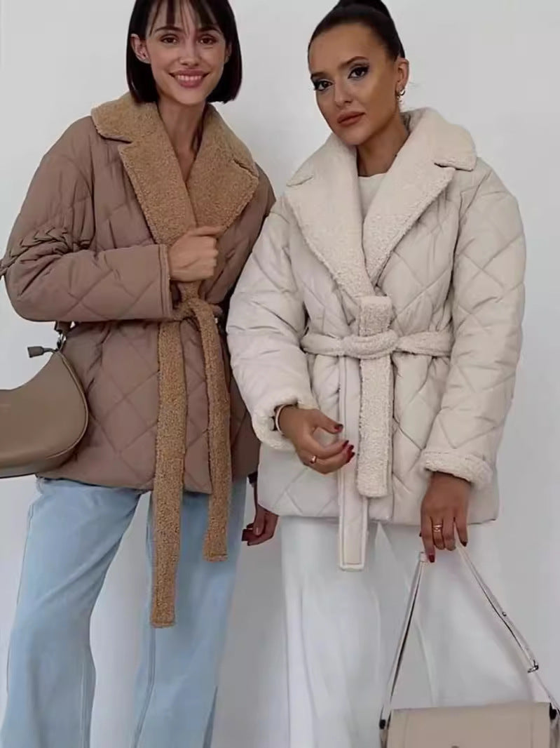 Short Cotton Winter Coat With Lapel And Waist Belt Women NALANI