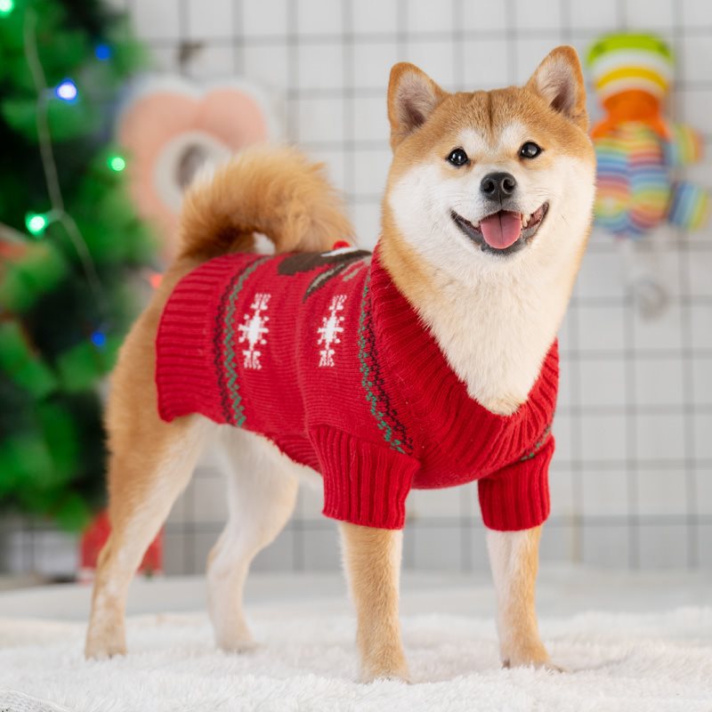 Cozy Dog Sweater With Scarf And Hat For Small To Medium Red deer sweater thickened and warm NALANI