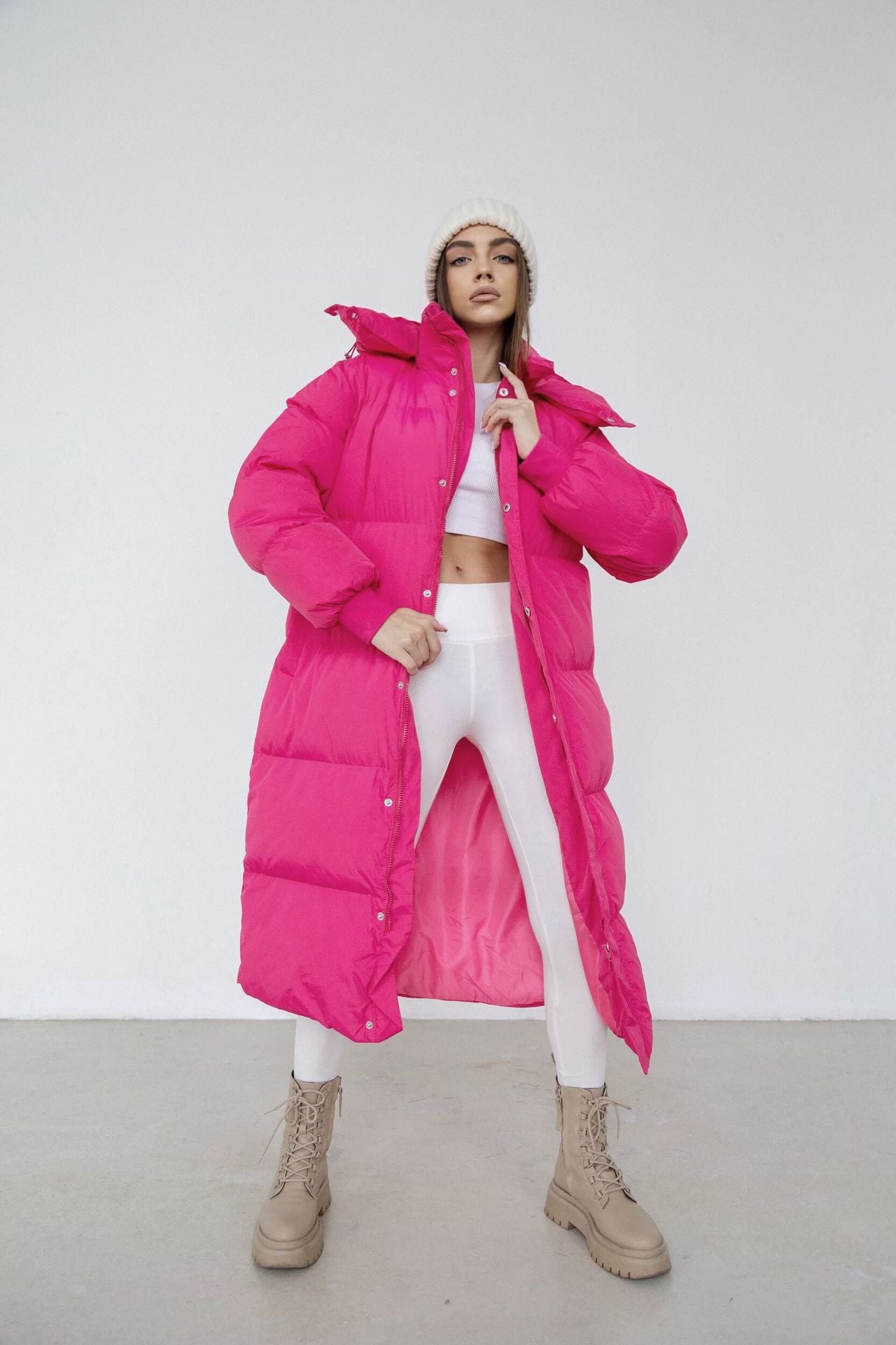 Norvia - Women’s Long Puffer Trench Coat – Oversized Fit – Quilted Insulated – Hooded Zip Closure