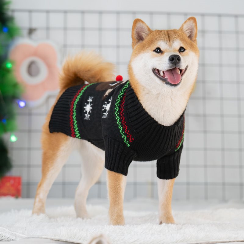 Cozy Dog Sweater With Scarf And Hat For Small To Medium Black deer-colored sweater thickened and warm NALANI